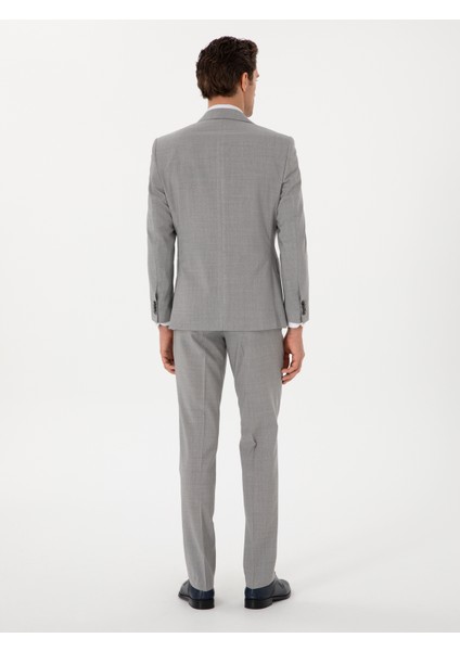 Erkek Açık Gri Slim Fit Yün Takım Elbise 50300485-VR001