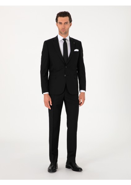 Erkek Siyah Slim Fit %100 Yün Klasik Takım Elbise 50304078-VR046