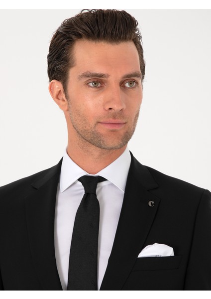 Erkek Siyah Slim Fit %100 Yün Klasik Takım Elbise 50304078-VR046