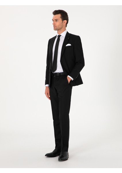 Erkek Siyah Slim Fit %100 Yün Klasik Takım Elbise 50304078-VR046