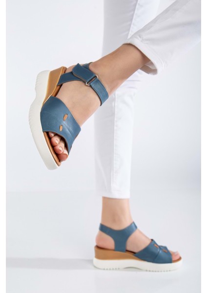 Kadın Deri Kalın Bantlı Yüksek Taban Sandalet - Siyah fiyatları