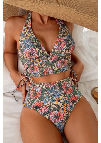 Kadın Kaplı Astarlı Yüksek Bel Bikini Takımı