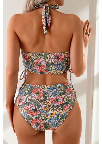 Kadın Kaplı Astarlı Yüksek Bel Bikini Takımı