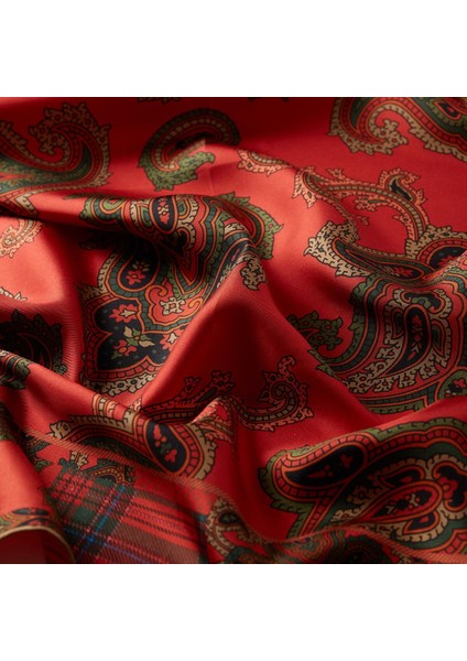 Ipekevi Twill Ipek Eşarp - Patchwork Desenli - Osmanlı Kırmızısı