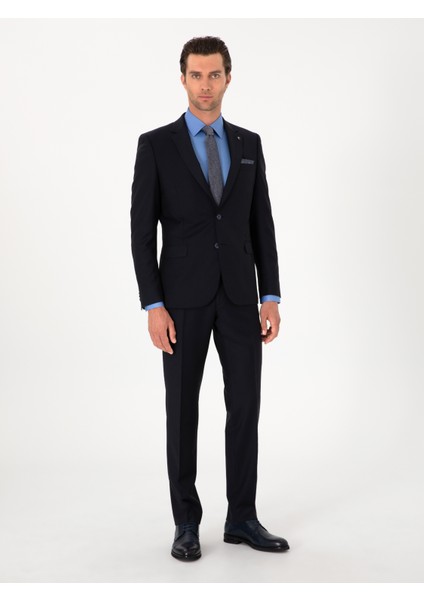 Erkek Lacivert Slim Fit %100 Yün Klasik Takım Elbise 50304078-VR033