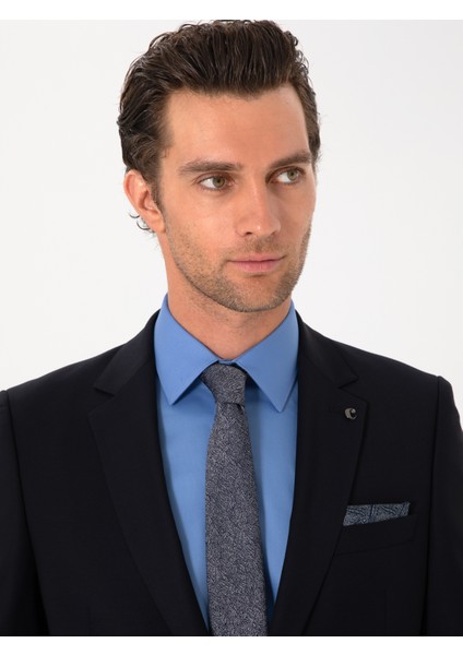 Erkek Lacivert Slim Fit %100 Yün Klasik Takım Elbise 50304078-VR033