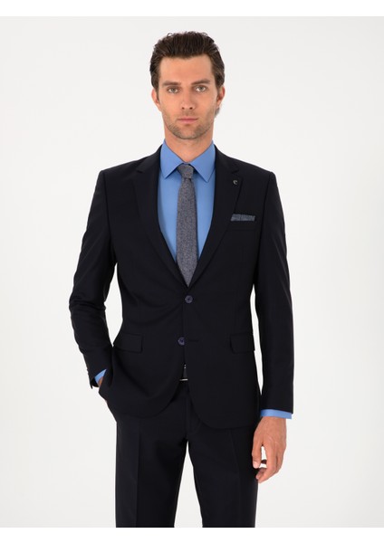 Erkek Lacivert Slim Fit %100 Yün Klasik Takım Elbise 50304078-VR033
