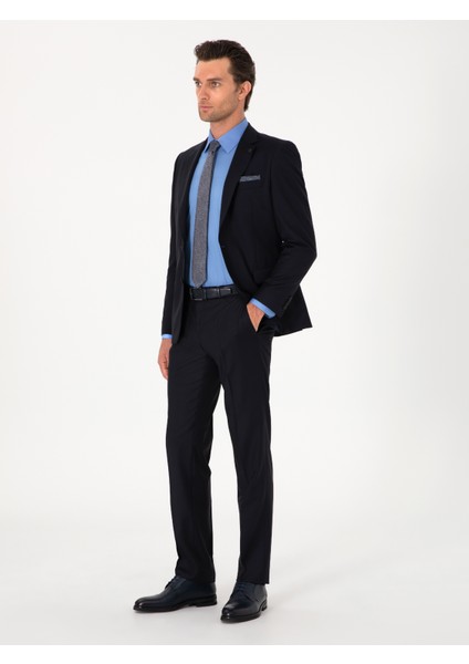 Erkek Lacivert Slim Fit %100 Yün Klasik Takım Elbise 50304078-VR033