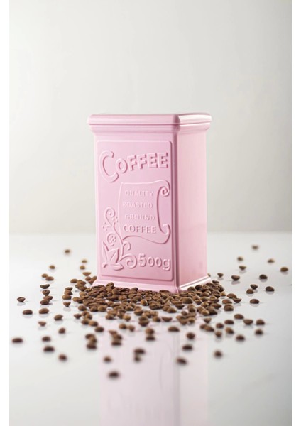 Akrilik Soft Pembe Şeker Kahve Çay Kavanozu 500 ml (Vakum Kapak )