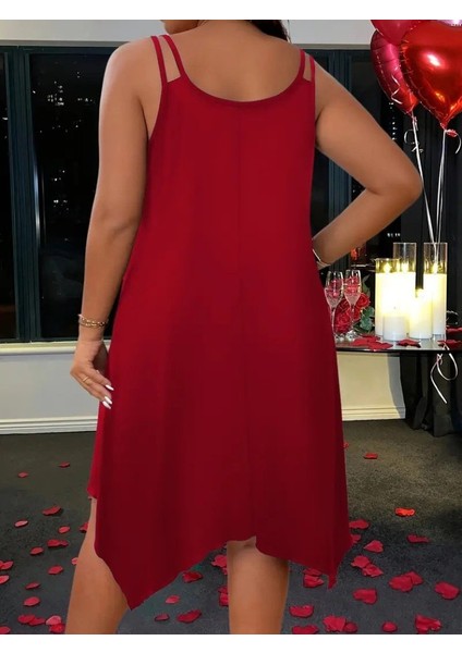 Kadın Askılı Yuvarlak Asimetrik Kesim Detaylı Viskon Elbise fiyatları