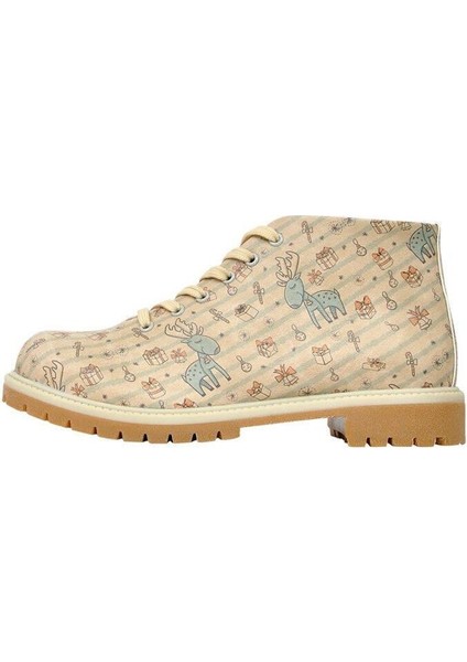 Kadın Vegan Deri Bej Fermuarlı Kısa Bot - Deer Xmass Tasarım fiyatları