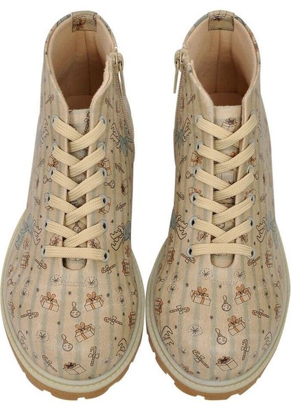 Kadın Vegan Deri Bej Fermuarlı Kısa Bot - Deer Xmass Tasarım modelleri