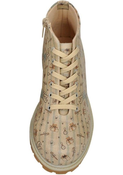 Kadın Vegan Deri Bej Fermuarlı Kısa Bot - Deer Xmass Tasarım indirimleri