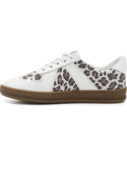 Kadın Beyaz Lastik Bağcıklı Hakiki Deri Sneaker