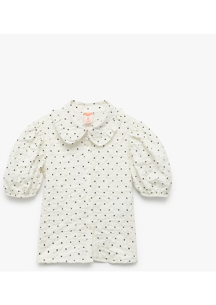 Bebe Yaka Dokulu Rahat Kesim Kısa Kollu Pamuklu Puantiyeli Balon Kollu Gömlek