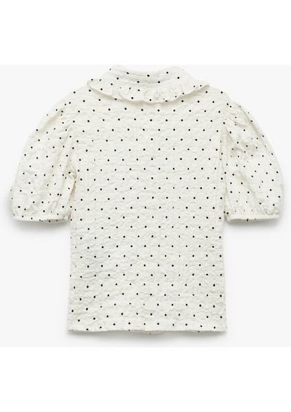 Bebe Yaka Dokulu Rahat Kesim Kısa Kollu Pamuklu Puantiyeli Balon Kollu Gömlek fiyatları
