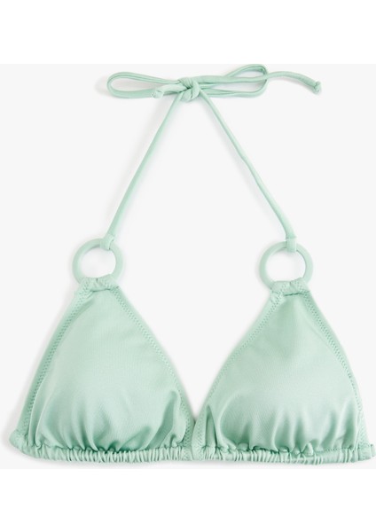 Aksesuar Detaylı Boyundan Bağlamalı Üçgen Bikini Üstü