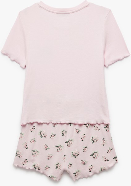 Viskon Kumaş Bisiklet Yaka Kısa Kollu Çiçekli Şortlu Pijama Takımı