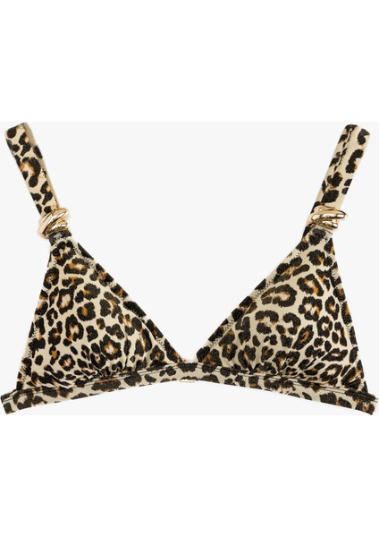 Aksesuar Detaylı Leopar Desenli Bralet Bikini Üstü