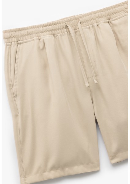 Viskon Cep Detaylı Rayon Beli Bağcıklı Bermuda Chino Şort