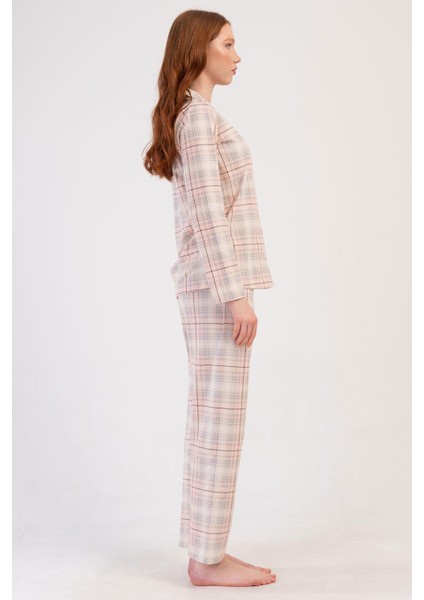 Kadın Gömlek Yaka Önden Düğmeli Uzun Kol Somon Pijama Takımı C0T3N0O014