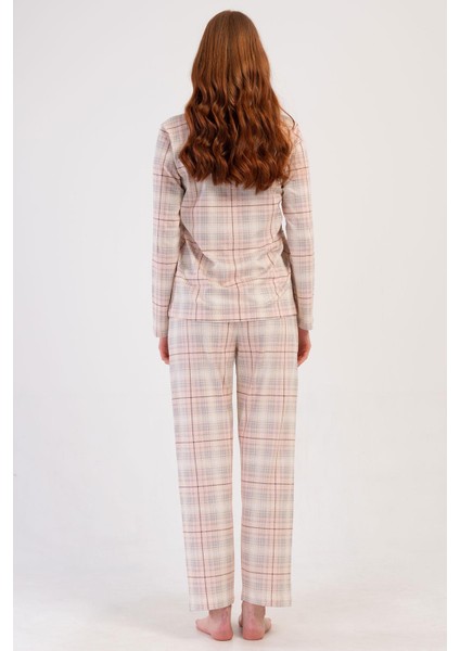 Kadın Gömlek Yaka Önden Düğmeli Uzun Kol Somon Pijama Takımı C0T3N0O014