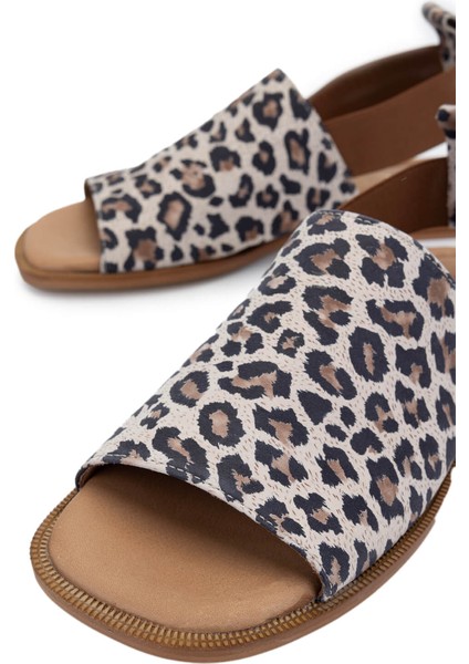 Kadın Hakiki Deri Leopar Düz Sandalet 838 16235 Bn Sndlt Y25 Leopar