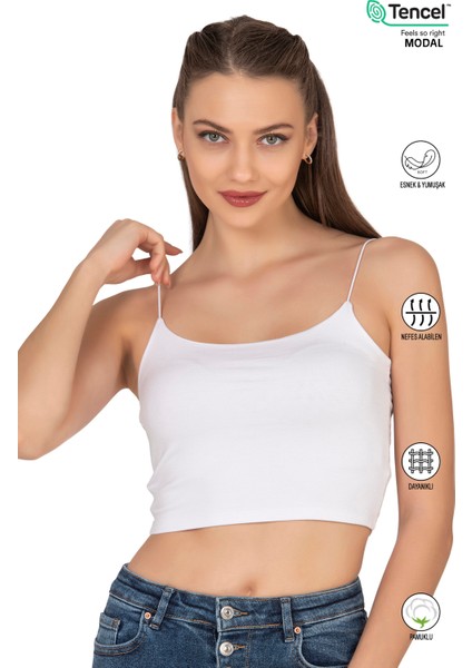 Özkan 27370 Kadın Modal Pamuklu Likralı Esnek Rahat Vücuda Oturan Spagetti Askılı Örme Crop Atlet