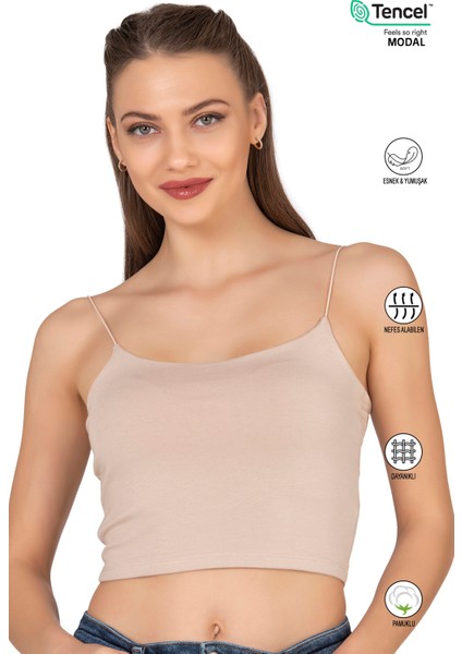 Özkan 27370 Kadın Modal Pamuklu Likralı Esnek Rahat Vücuda Oturan Spagetti Askılı Örme Crop Atlet