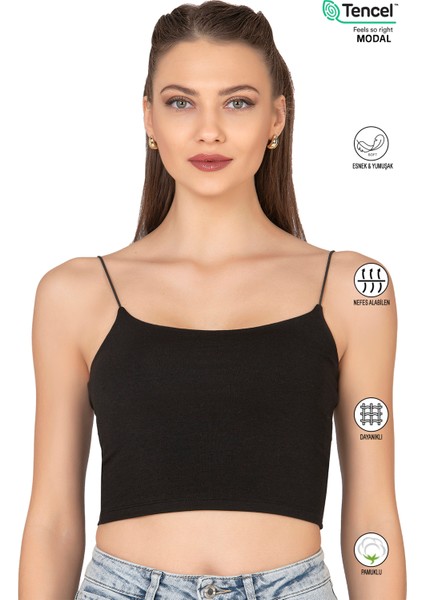 Özkan 27370 Kadın Modal Pamuklu Likralı Esnek Rahat Vücuda Oturan Spagetti Askılı Örme Crop Atlet