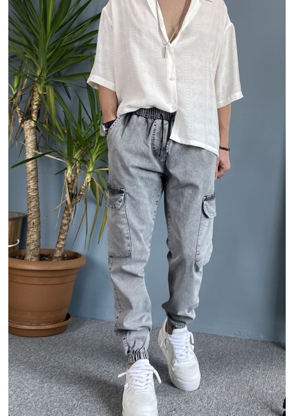 Paçası Lastikli Boyfriend Jogger Kargo Kot Pantolon modelleri
