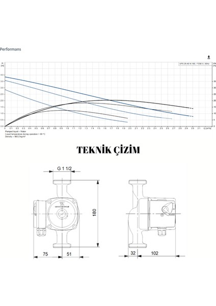 Grundfos Ups 25-40 N Sirkülasyon Pompası (Rakor Dahil)