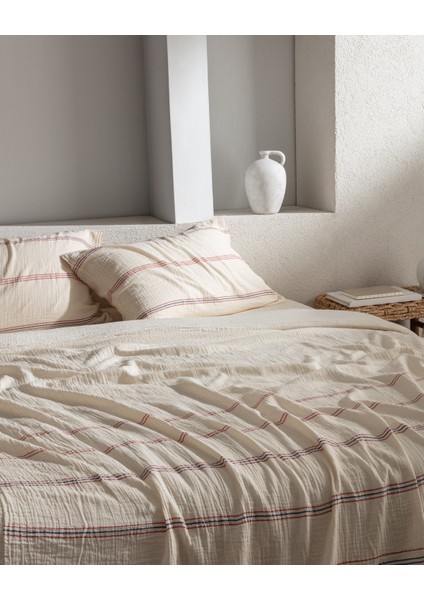 Breville Tek Kişilik Müslin Ipliği Boyalı Lastikli Nevresim Takımı - Ekru/lacivert fiyatları