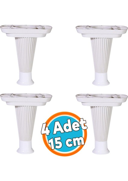 (4 Adet) Mobilya Kanepe Puf Sehpa Konsol Ayağı Beyaz Baza Yükseltici Ayak 15 cm