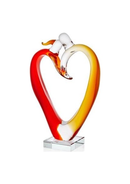 Heart Shape Couple Yellow Red Glass Decor 17,5 x 8 x 29 cm