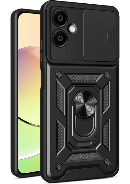 Samsung Galaxy A06 Kılıf Pars Lens Yüzüklü Silikon - Siyah Ynsmr