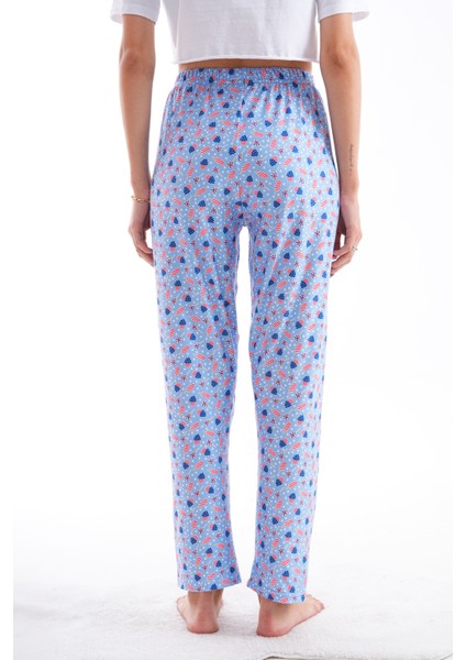 Yumuşak Dokulu Dondurma Baskılı Mavi Renk Marla Pijama Altı