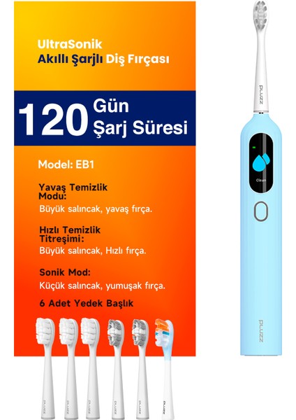 Sonik Şarjlı Diş Fırçası 120 Gün Şarj Süresi 6 Adet Başlık