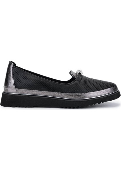 Kadın Hakiki Deri Siyah Comfort Ayakkabı 766 2030 Bn Ayk Y25 Sıyah/antrasıt