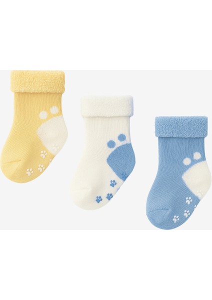 Bebek 3'lü Havlu Soket Çorap Mavi-Beyaz-Sarı