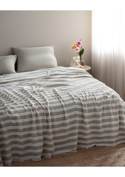 Cherina Müslin %100 Pamuk Çift Kişilik Lastikli Pike Takımı - Ekru/Haki fiyatları