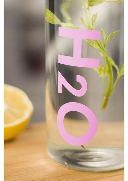H2O Borosilikat Cam Matara Vakum Kapaklı Su Şişesi Suluk Pembe 1000 ml