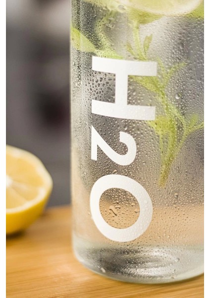 H2O Borosilikat Cam Matara Vakum Kapaklı Su Şişesi Suluk Beyaz 1000 ml