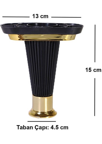 (4 Adet) Mobilya Kanepe Puf Ünite Sehpa Ayağı Siyah Gold Baza Yükseltici Ayak 15 cm