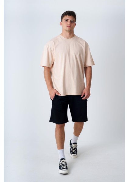 Bisiklet Yaka Oversize T-Shirt Bej