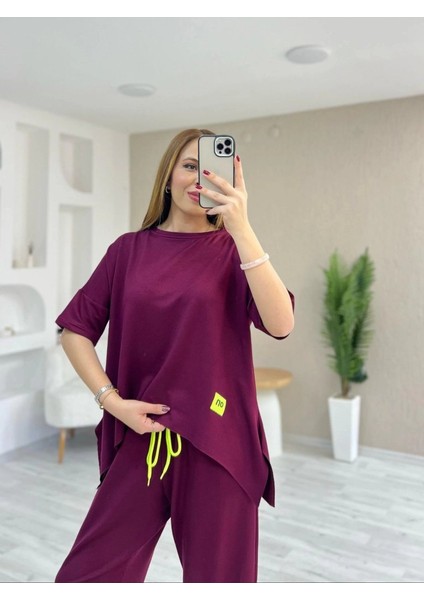 Aknbutik Kadın Kısa Kollu Bisiklet Yaka Viskon Iki Iplik Bluz ve Pantolon Ikili Takım indirimleri
