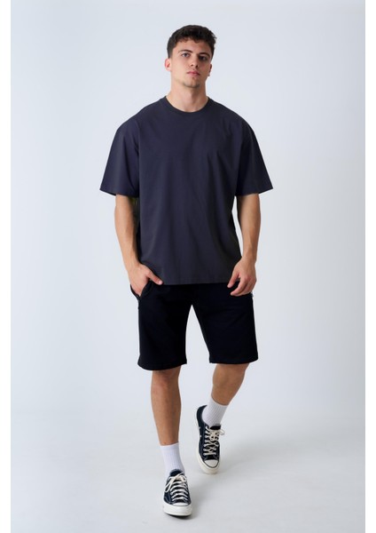Bisiklet Yaka Oversize T-Shirt Lacivert