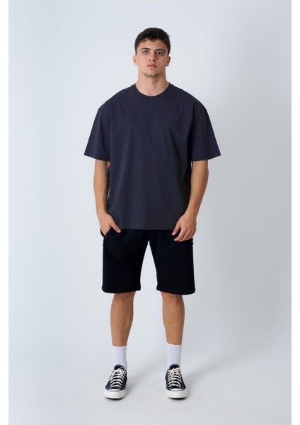 Bisiklet Yaka Oversize T-Shirt Lacivert