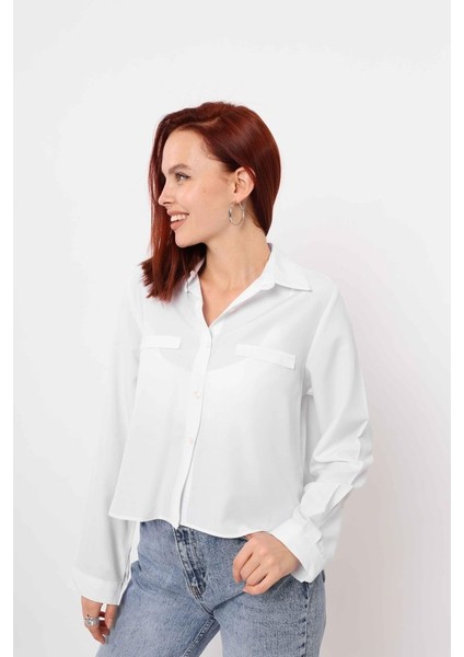 Cepli Uzun Kol Gömlek - Beyaz modelleri