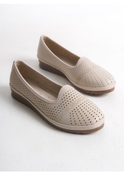 410 Bej Dolgu Topuk Comfort Casual Kadın Babet modelleri
